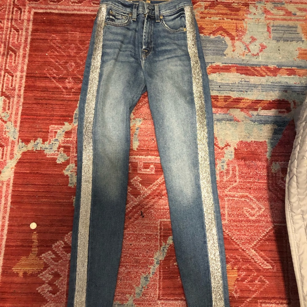 Seven jeans new skinny high waisted silver stripe
